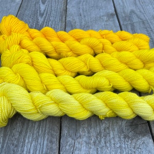 Yellow brick road: Ombré gradient set of five tonal mini skeins, hand dyed in yellow