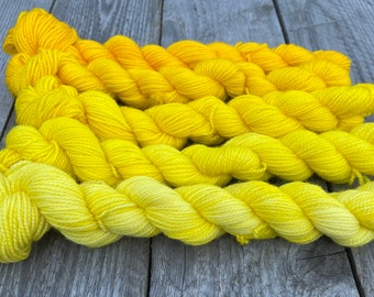 Yellow brick road: Ombré gradient set of five tonal mini skeins, hand dyed in yellow