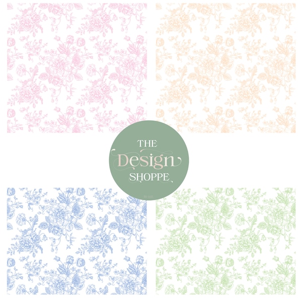 Toile De Jouy Style Seamless Digital Paper -Toile Floral