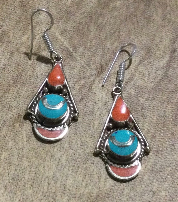 Carnelian and Turquoise Tibetan Earrings - image 8