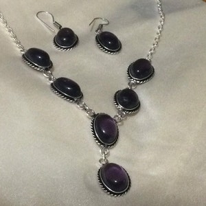 Amethyst and silver necklace and earrings set