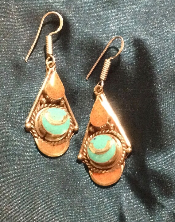 Carnelian and Turquoise Tibetan Earrings - image 3
