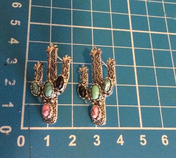 Cactus earrings with turquoise - image 2