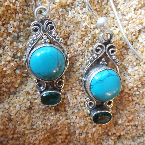 Turquoise and Emerald Quartz set in Sterling Silver