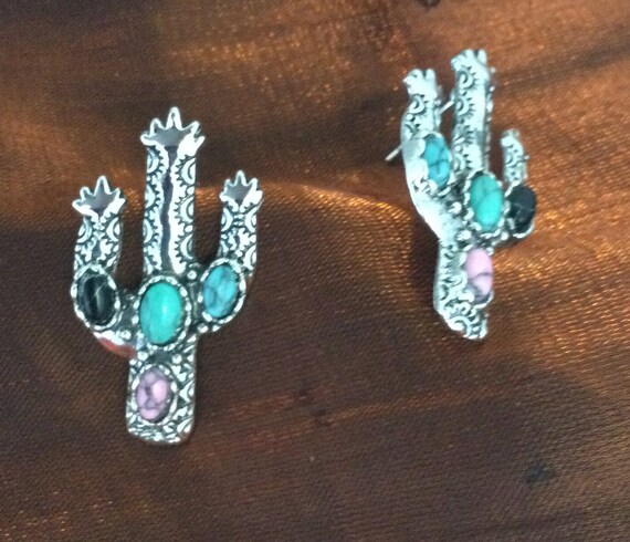 Cactus earrings with turquoise - image 5