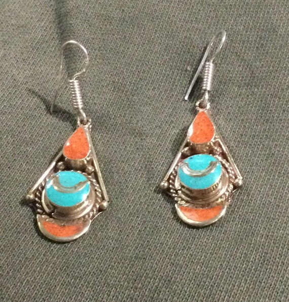 Carnelian and Turquoise Tibetan Earrings - image 5