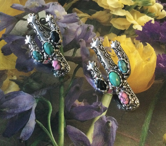 Cactus earrings with turquoise - image 3