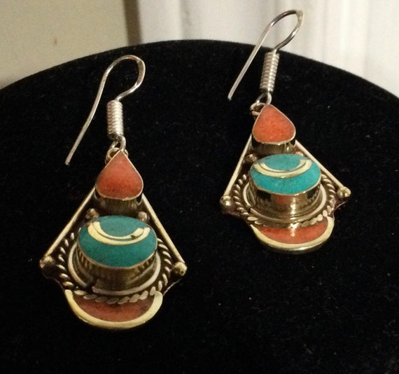 Carnelian and Turquoise Tibetan Earrings - image 7
