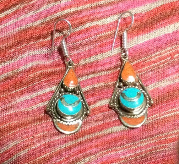 Carnelian and Turquoise Tibetan Earrings - image 4