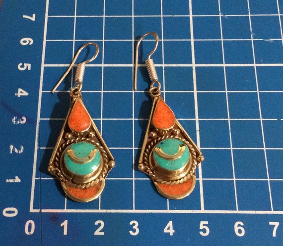 Carnelian and Turquoise Tibetan Earrings - image 2