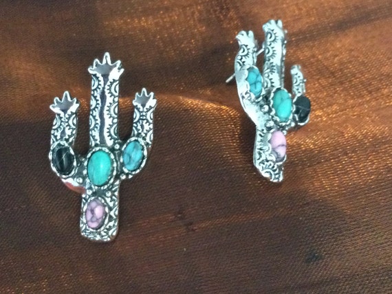 Cactus earrings with turquoise - image 1