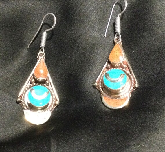 Carnelian and Turquoise Tibetan Earrings - image 6