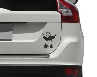 White Panda With Guns Sticker Decal Car Bumper Bansky Windows Art Vinyl Truck 5.5 inches