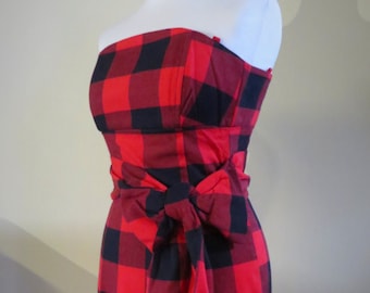 Black and Red  cheked Dress ,  pin up rock style dress XS/S
