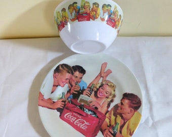 Vintage Coca Cola bowl and plate in melamine,   50s style