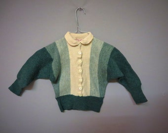 Vintage drei-Töne grün 1950er Jahre Pullover für Kinder