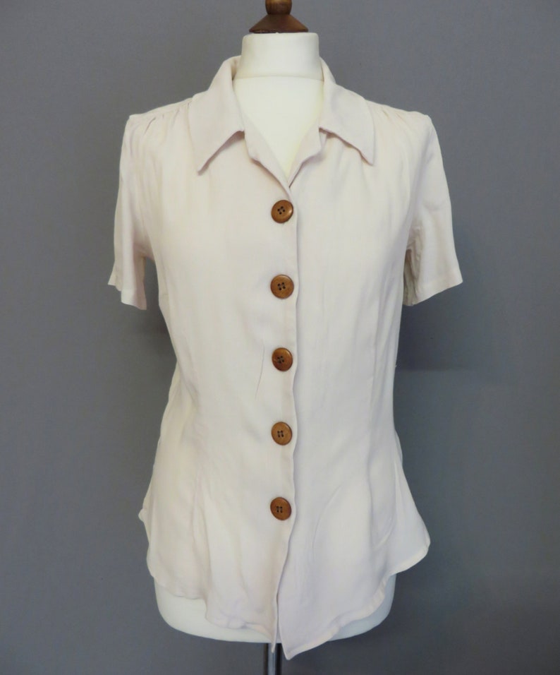 ivory white crepe blouse II war style 1940s Repro Woman Shirt Rockabilly girl