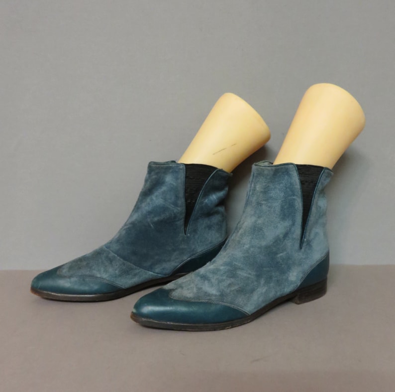 Bottes Vintage Années 90 En Daim Noir - Taille 40 (US 9, UK 8) - Talon Haut - Lacets - Made In Italy - Neuf Sans Emballage