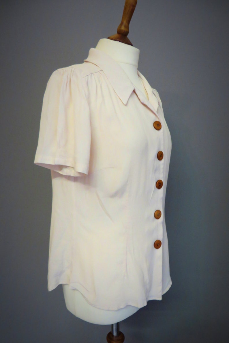 ivory white crepe blouse II war style 1940s Repro Woman Shirt Rockabilly girl