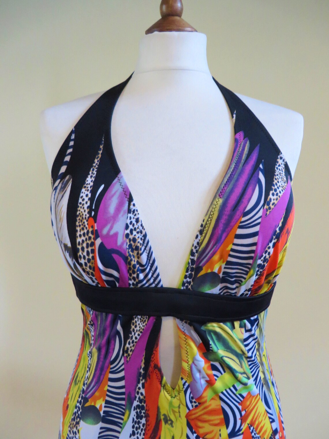 Maillot De Bain Vintage Backflips Années 80 – Orange Fluo / Rose / Jaune – Taille S/M