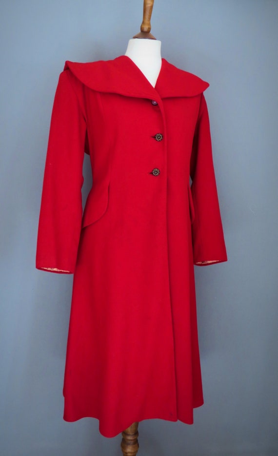 Vintage 40s Red wool coat , II war , Hollywood sty