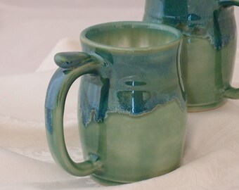 Handmade 14oz Coffee Mug - Stoneware Glazed in Greens & Blues - Coffee, Tea or Cocoa Cup