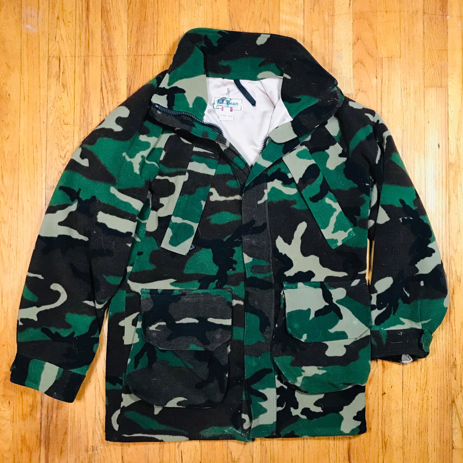 Vintage LL Bean Camo Green Wool Winter Coat Etsy