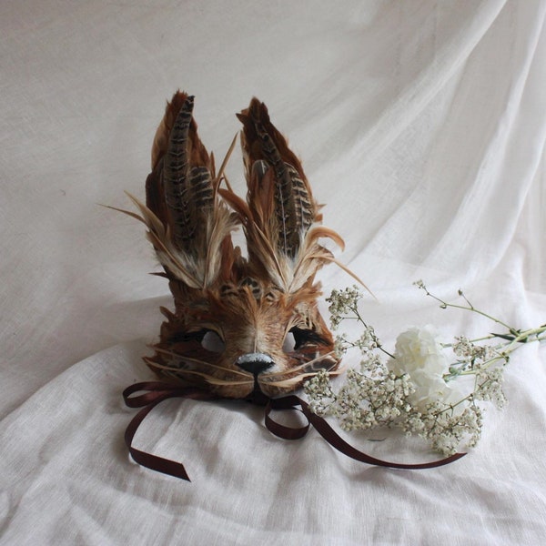 Luxury Brown Rabbit Mask, Unisex Animal Mask, Woodland Mask, Zootopia, Cosplay, Alice In Wonderland, Masquerade Mask, Easter Bunny Headdress