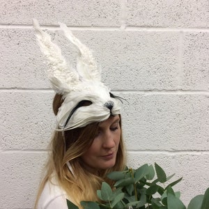 Luxury Lace Embellished White Rabbit Mask, Unisex Animal Mask, Woodland Animals, Zootopia, Animal Face, Animal Mask Adult, Masquerade Mask