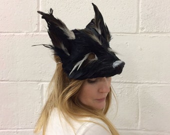 Luxury Black Feather Fox Mask, Unisex Adult Fox Mask, Woodland Animal, Festival Headdress, Carnival Mask, Fox Masquerade Mask, Halloween