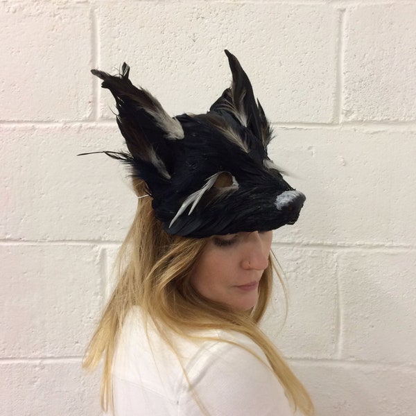 Luxury Black Feather Fox Mask, Unisex Adult Fox Mask, Woodland Animal, Festival Headdress, Carnival Mask, Fox Masquerade Mask, Halloween