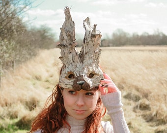 Vegan Foraged Tree Bark White Rabbit Bunny Mask (plus mental health charity donation)