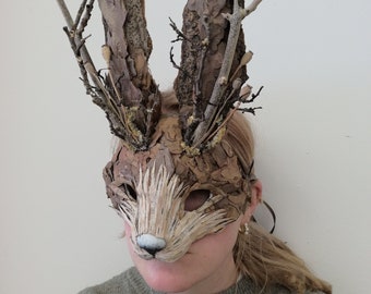 Vegan Foraged Tree Bark Brown Jackalope Mask (plus mental health charity donation)