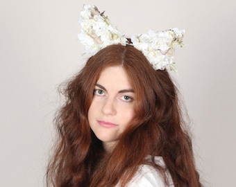 White Petal Cat Ears, Cat Ears Headband, Animal Ears Headband, Cat Ears