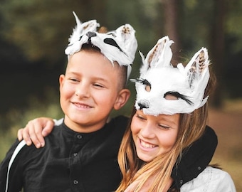 Children's Luxury White Fox Cub Mask,  Kids Woodland Animals, Party Headdress, Unisex Carnival Mask, Fox Mask Children, Animal Dress Up Mask