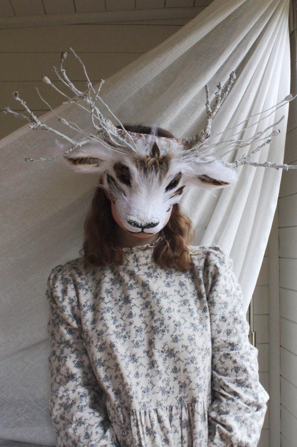 Masque renne arctique de luxe, Cerf blanc, Masque des bois, Coiffe de cerf, Masque animal de mascarade, Masque de Noël, Masque de fête