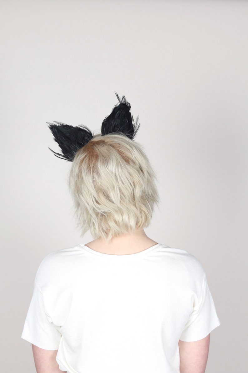 Black Cat Ears, Animal Ears, Cat Ears, Cat Headband, Animal Costume, Feather Headband, Feather Ears, Fancy Dress Costume image 5