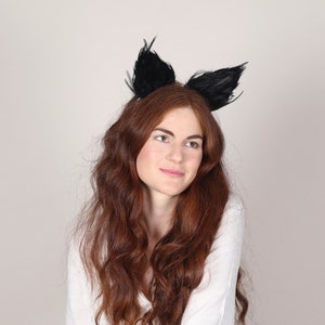 Black Cat Ears, Animal Ears, Cat Ears, Cat Headband, Animal Costume, Feather Headband, Feather Ears, Fancy Dress Costume image 2