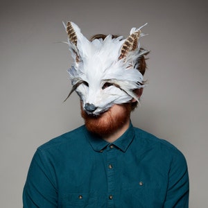 Luxury White Feather Fox Mask, Unisex Adult Fox Mask, Woodland Animal, Festival Headdress, Arctic Fox Mask, Masquerade, Halloween Mask image 5