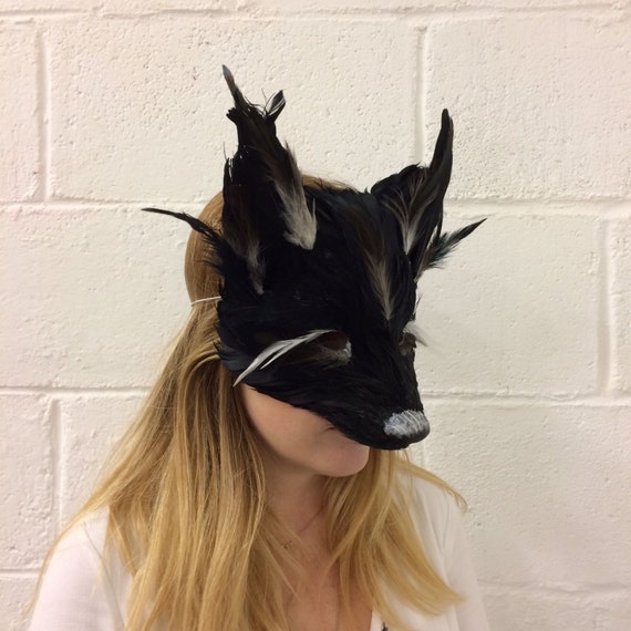 Luxury Black Feather Fox Mask Unisex Adult Fox Mask Woodland
