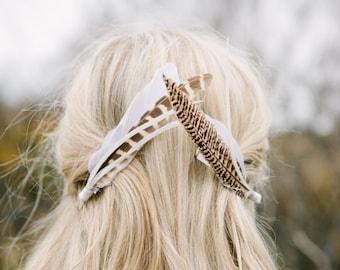 Lot de 2 pinces en plumes sauvages, plumes suspendues, pince à cheveux plume, morceau de cheveux plume, casque bohème, morceau de cheveux festival