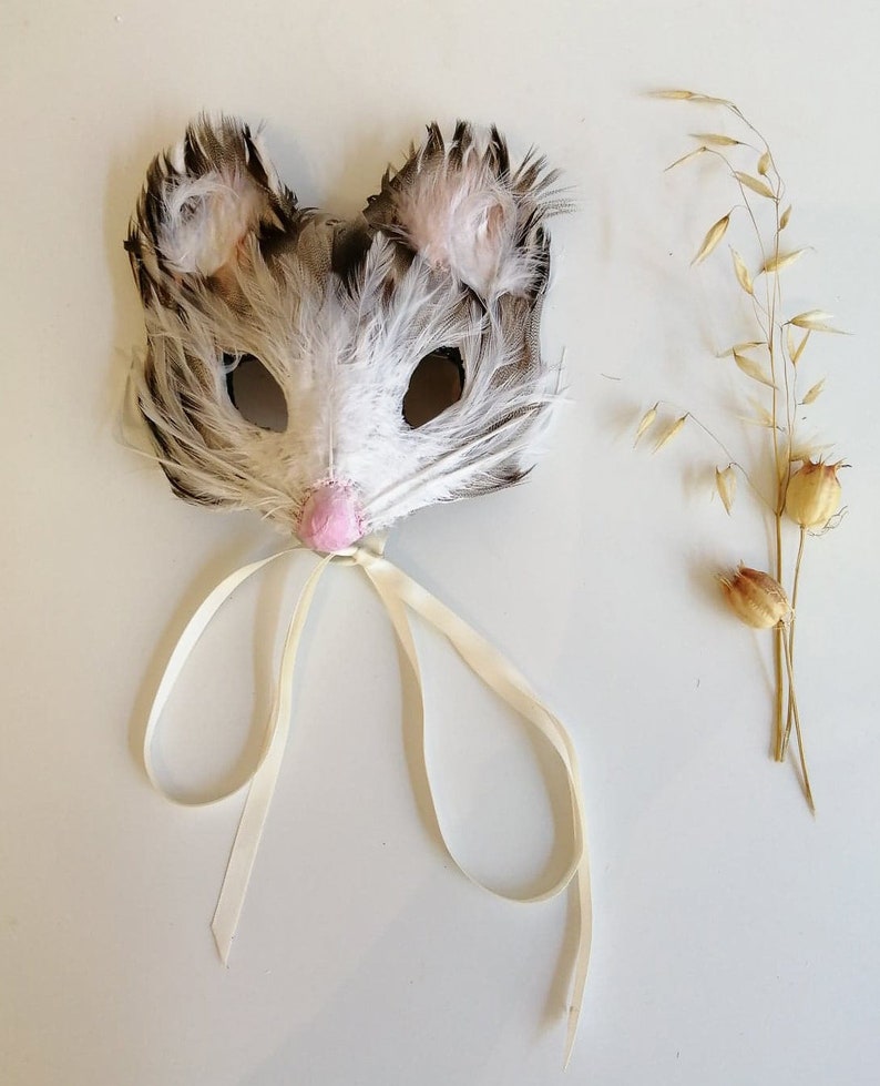 Masque de souris gris de luxe, masque de souris unisexe, coiffure de souris grise, cosplay de souris grise, masque de mascarade, masque de plumes, masque de costume d'animal image 2