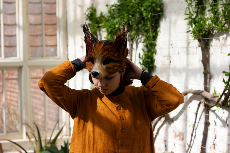 Luxury Red Fox Mask, Unisex Adult Fox Mask, Woodland Animals, Festival Feather Headdress, Carnival Mask, Fox Masquerade Mask, Fox Mask image 6