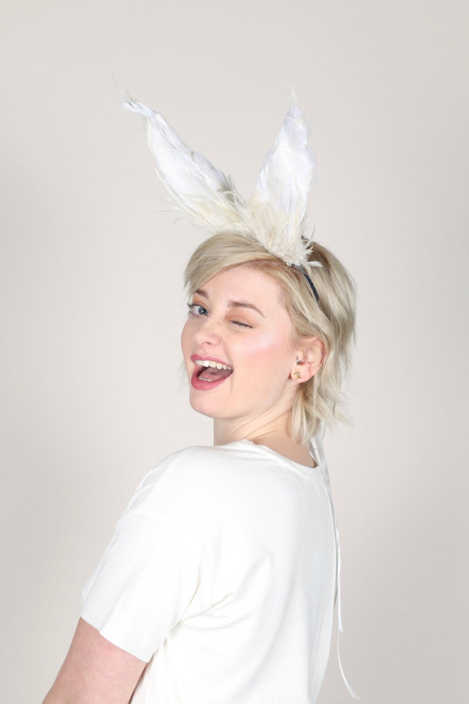 White Feather Rabbit Ears, Animal Ears, Adult Animal Ears, Bunny Girl ...
