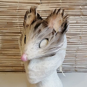 Masque de souris gris de luxe, masque de souris unisexe, coiffure de souris grise, cosplay de souris grise, masque de mascarade, masque de plumes, masque de costume d'animal image 5