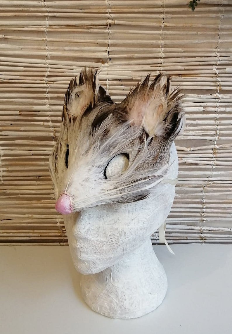 Masque de souris gris de luxe, masque de souris unisexe, coiffure de souris grise, cosplay de souris grise, masque de mascarade, masque de plumes, masque de costume d'animal image 5