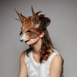 Luxury Red Fox Mask, Unisex Adult Fox Mask, Woodland Animals, Festival Feather Headdress, Carnival Mask, Fox Masquerade Mask, Fox Mask image 2