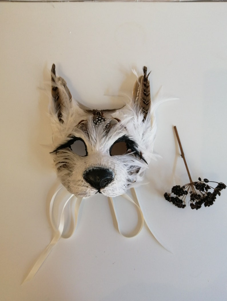 Luxury White & Grey Wolf Mask Unisex Adult Wolf Mask Feather | Etsy