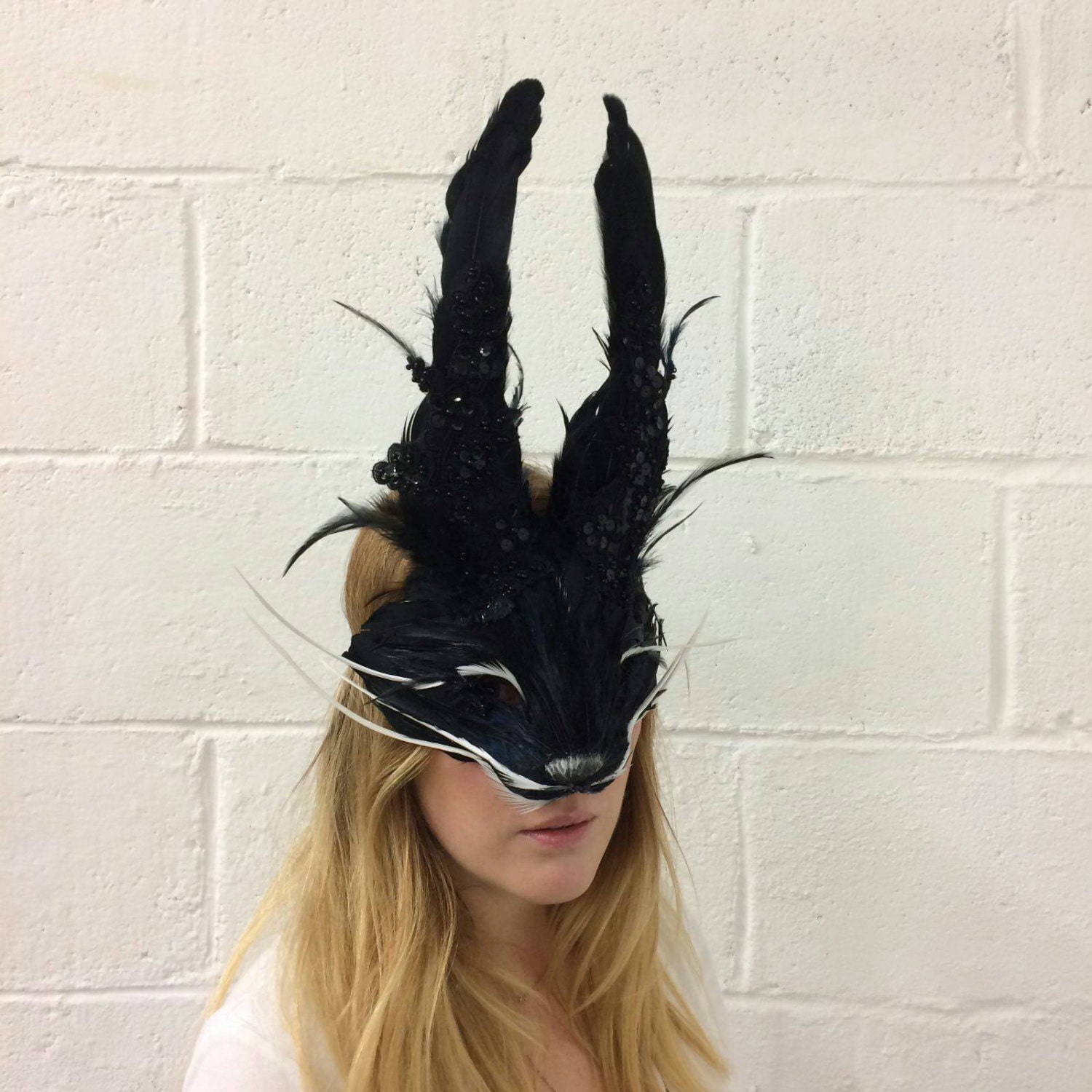 African Mask Rabbit Luxury Black Embellished Rabbit Mask, Unisex Rabbit Mask, Animal Mask ...