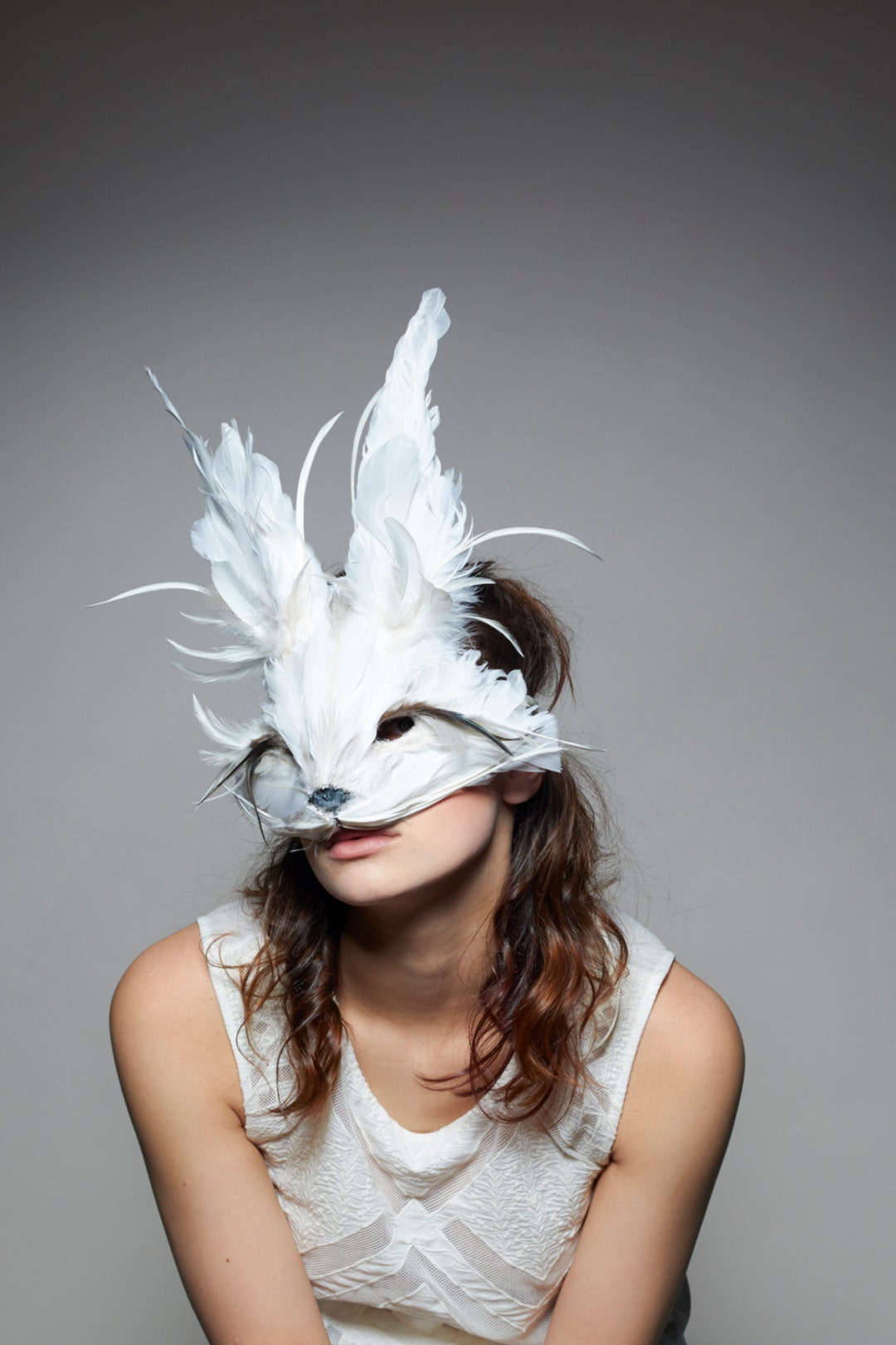 White Color Rabbit Mask Luxury White Rabbit Mask, Unisex Animal Mask, Woodland Mask, Zootopia ...